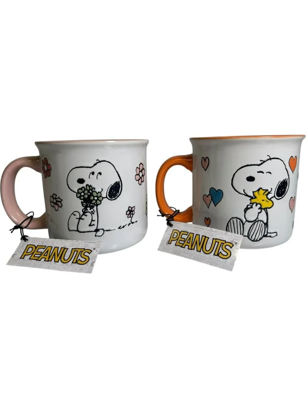 Peanuts Snoopy Woodstock Mug Set Gibson Homewares Hearts Flowers ceramic 21oz